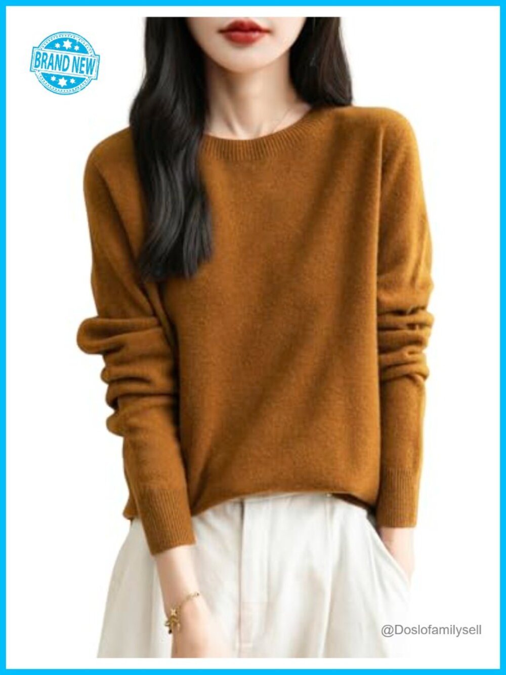 100% Merino Wool Crewneck Sweater Seamless Knit Long Sleeve Pullover